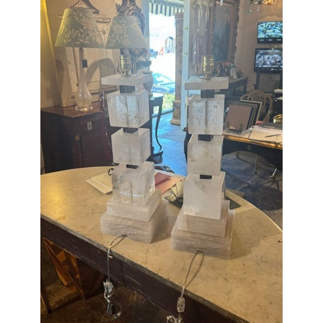 Gemstone Pair of Large Scale Rock Crystal Block Lamps For Sale - Image 7 of 7