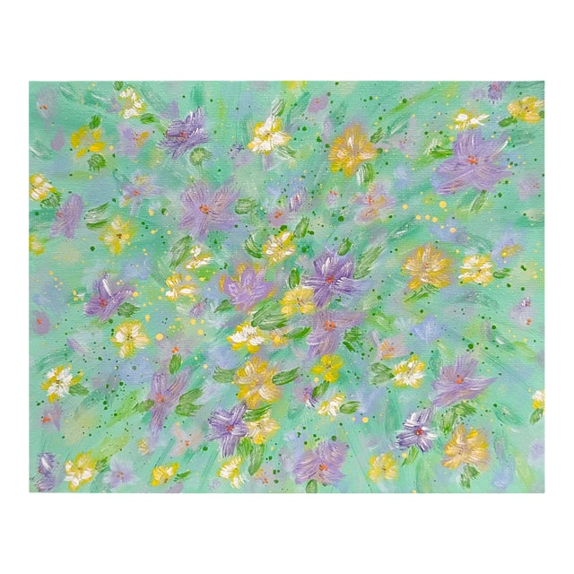 Flowering 7 Floral Wall Art 8" X 10" Acrylic Painting on Stretched Canvas For Sale