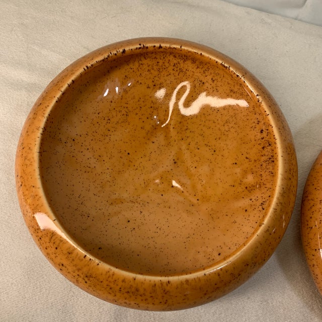 Vintage MCM Haeger Pottery Speckled Orange "Ufo" Planter Bowls - Matching Pair For Sale In Chicago - Image 6 of 6