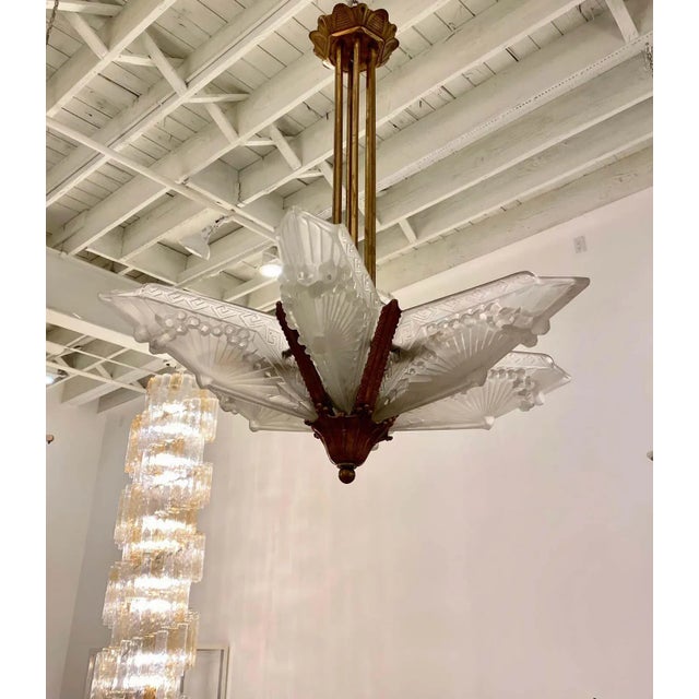 Art Deco French Art Deco Geometric Chandelier Signed by Schneider For Sale - Image 3 of 10