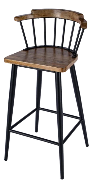 Merrick 30 in. Seat Height Wood and Iron Bar Stool with Spindle Back and Footrest, Natural