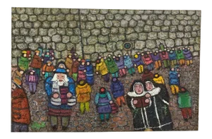 Mid 20th Century "Wailing Wall" Jerusalem Figurative Scene Oil Painting by Bea Haverbusch