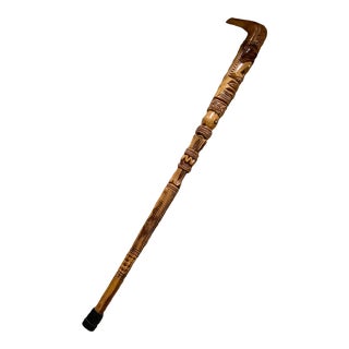 Early 20th Century Folk Art Americana Hand Carved Signed Cane For Sale