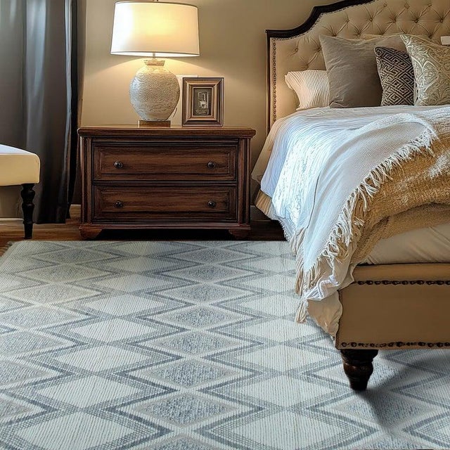 Textile 8x11 Ivory Hand-Knotted Wool Diamond Trellis Geometric Modern Carpet Rug For Sale - Image 7 of 9