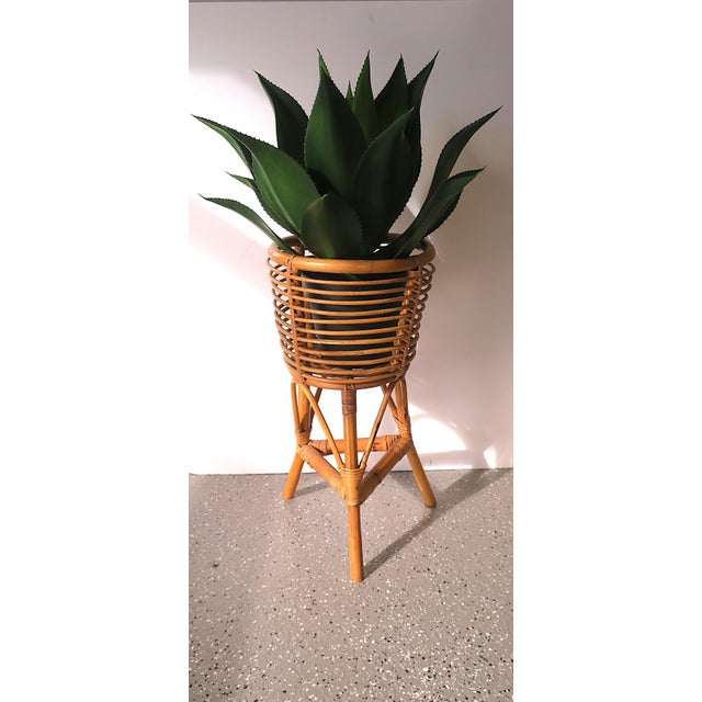 Modern Wicker Rattan Plant Stand Holder Cachepot For Sale - Image 3 of 9