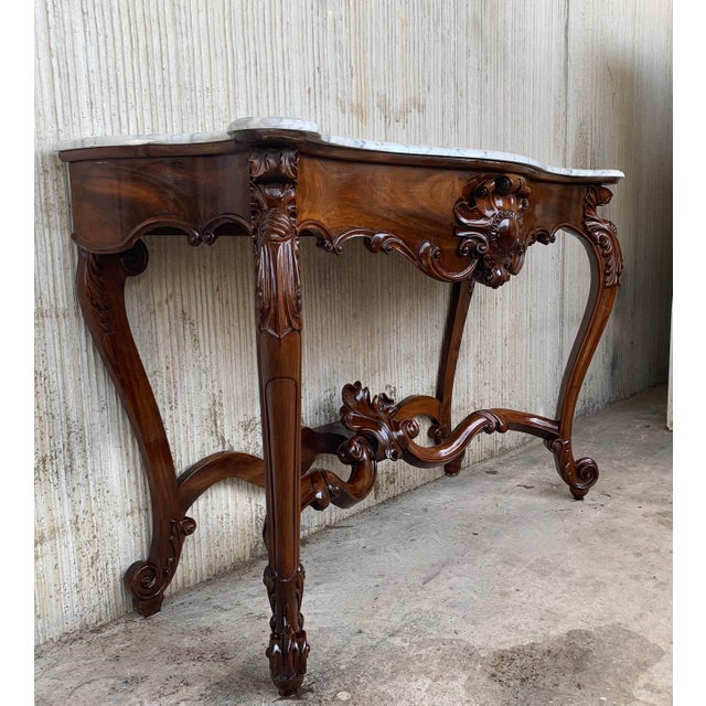 Early 20th Century Early 20th Century Large French Regency Carved Walnut Console Table with White Marble Top '2 Avai' For Sale - Image 5 of 18
