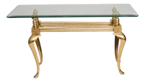 Brass Cabriole Leg Console Table 1970s