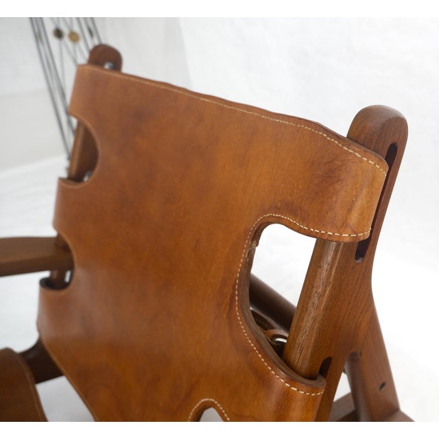 Hunting Chair in Teak Thick Leather Upholstery Lounge Chair MINT For Sale - Image 18 of 18