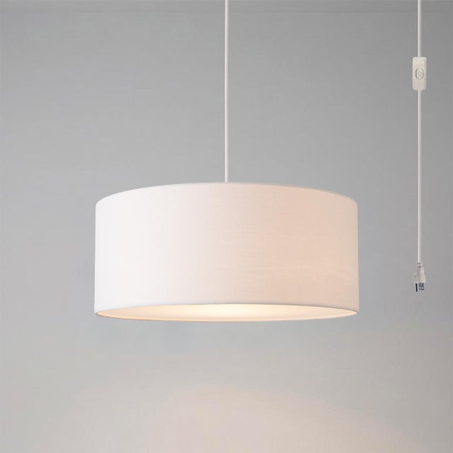 Nova Stretch 15" Swag Lamp, Satin Nickel Steel, White Linen Shade, Dimmable, 92" Tall For Sale - Image 4 of 5