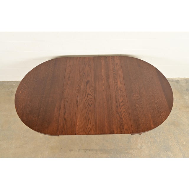 Gustav Stickley Style Antique Mission Oak Arts & Crafts Pedestal Extension Dining Table, Newly Refinished For Sale - Image 9 of 12