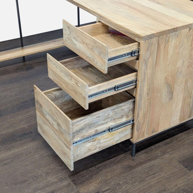 West Elm L-Shaped Wood and Metal Desk With Storage Drawers For Sale - Image 9 of 9
