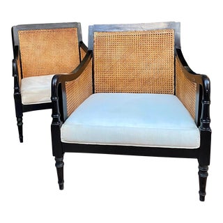 1970’s Double Sided Cane Club Chairs, a Pair For Sale