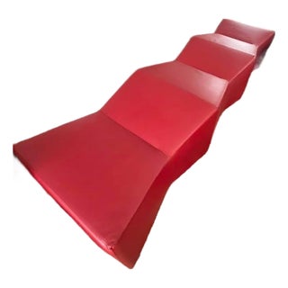 Gorgeous Large Contemporary Brueton Red Leather Bench With Mirror Base For Sale