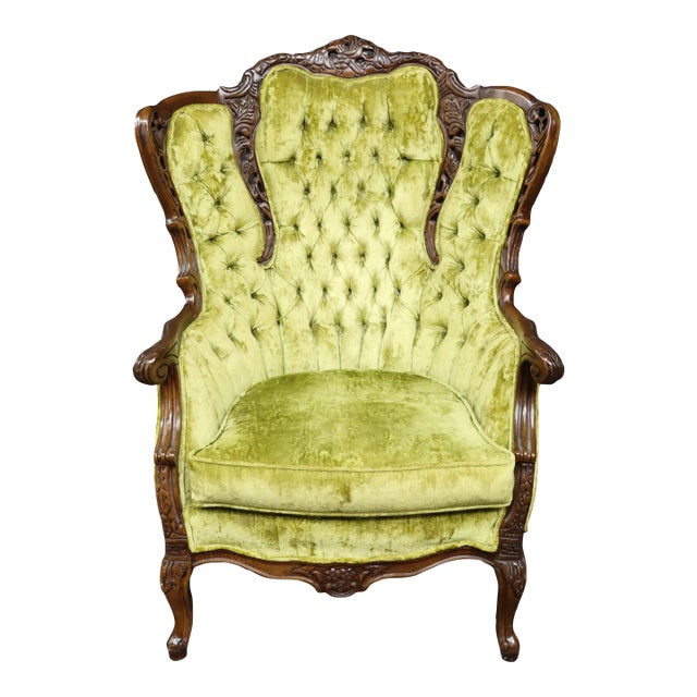 French Crushed Velvet Wingback Chair For Sale