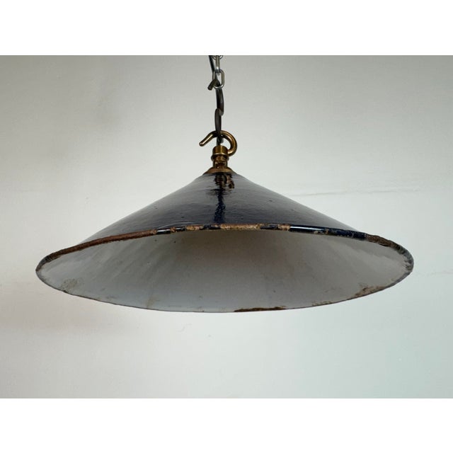 Industrial British Dark Blue Enamel Factory Pendant Lamp, 1950s For Sale - Image 6 of 17