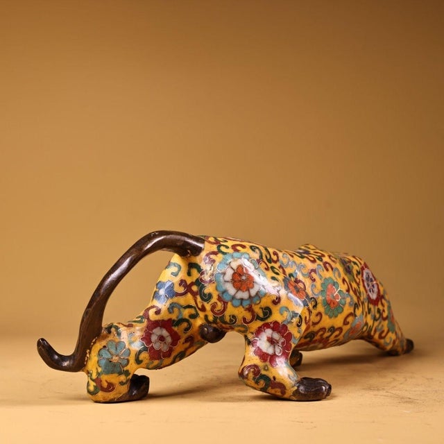Gilt Bronze Cloisonné Enamel Leopard Figure in Stalking Pose For Sale - Image 10 of 10