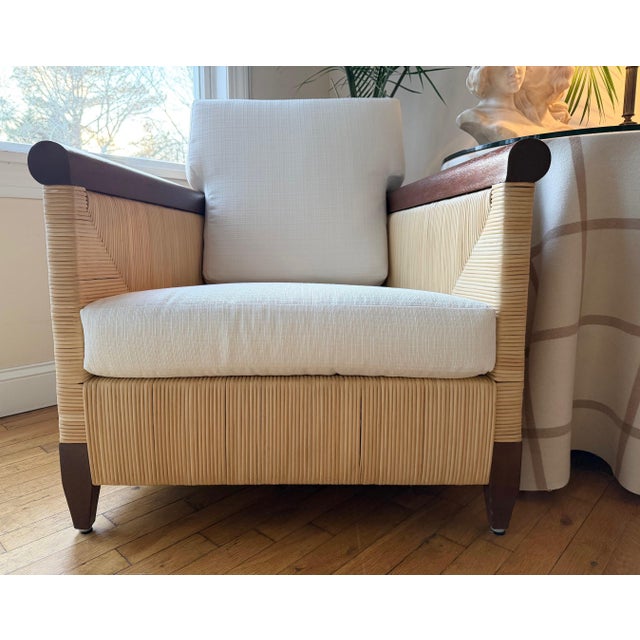 Wood Donghia Lounge Chair in Rattan and Mahogany For Sale - Image 7 of 16
