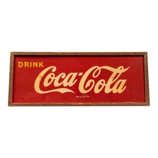 1940s Large Coca Cola Framed Tin Litho Sign For Sale