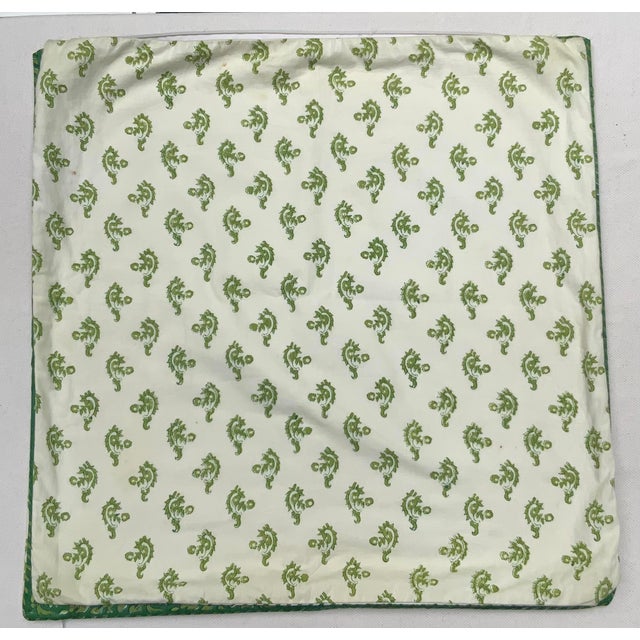 Pair Vintage French Block Print Cotton Pillow Covers, Green Floral Paisley, A pair of bespoke cotton pillow covers in a...