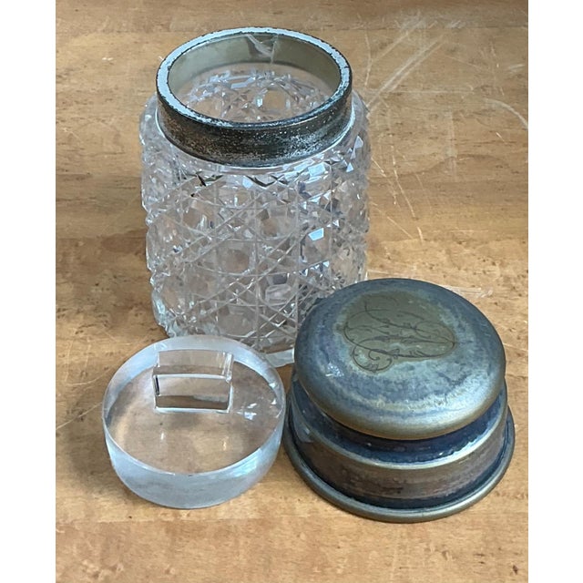 Mid 20th Century Antique Monogrammed Metal Topped Glass Vanity Jar For Sale - Image 5 of 18