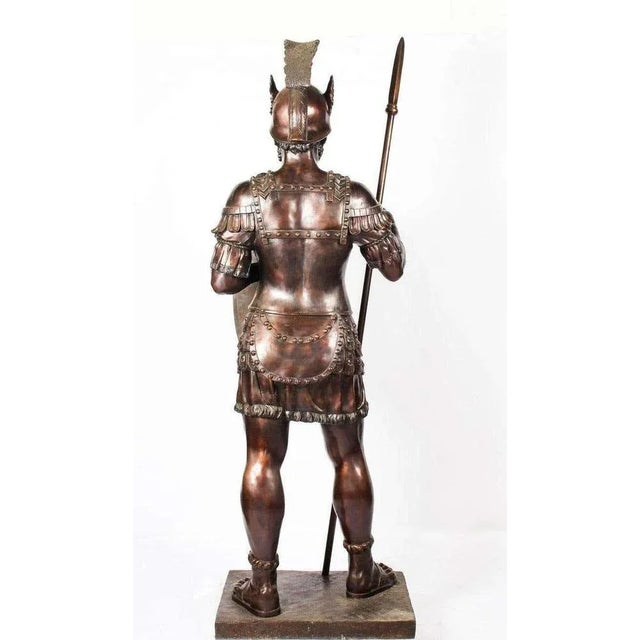 Metal Life-Sized Bronze Roman Gladiator with Spear For Sale - Image 7 of 10