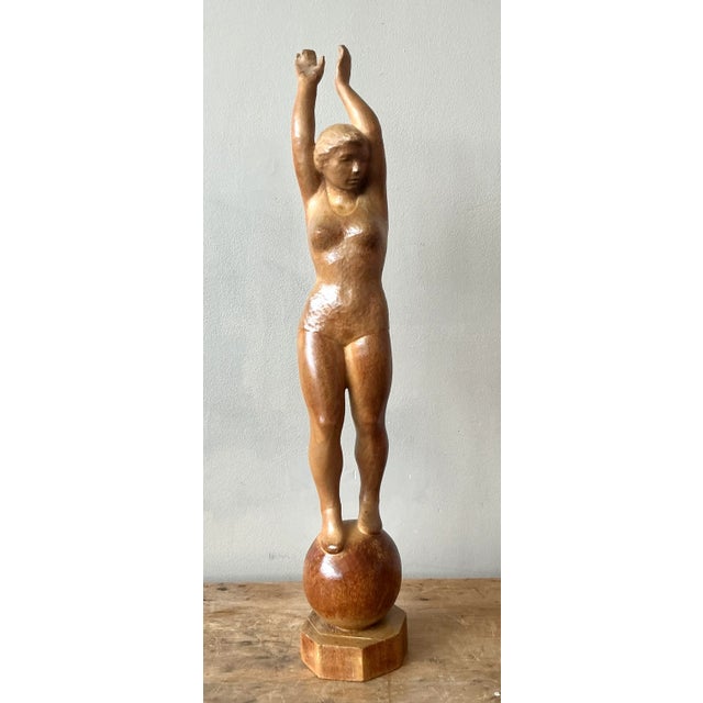 Vintage Boho Carved Wood Female Sculpture For Sale - Image 4 of 8