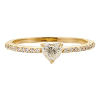 Minimalist Heart Cut Diamond Pave Solitaire Ring With Size 5 in 14k Yellow Gold For Sale