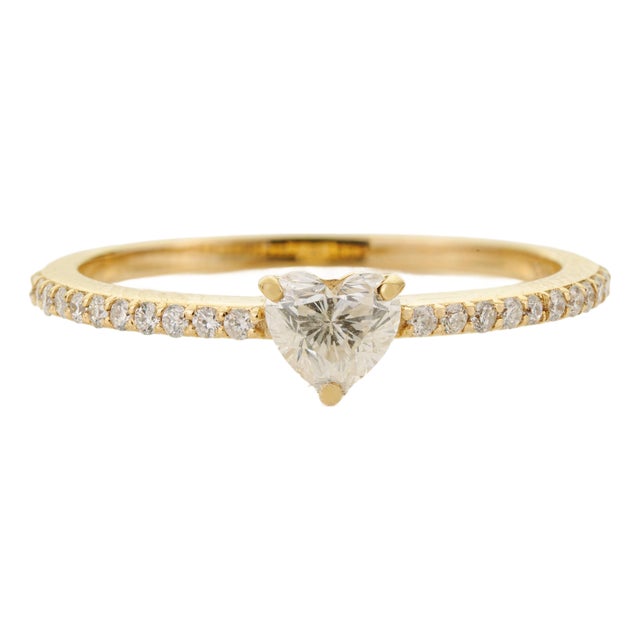 Minimalist Heart Cut Diamond Pave Solitaire Ring With Size 5 in 14k Yellow Gold For Sale