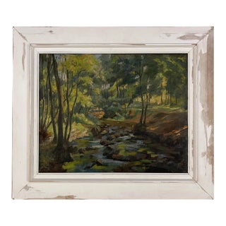 Impressionist Oil Painting on Canvas in Rustic Distressed Painted Frame by Joseph Lagasse (1878-1962) For Sale