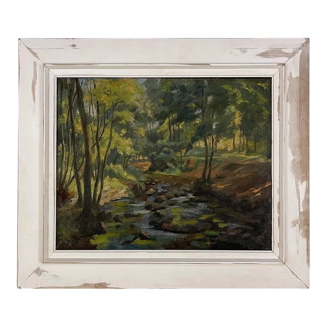 Impressionist Oil Painting on Canvas in Rustic Distressed Painted Frame by Joseph Lagasse (1878-1962) For Sale