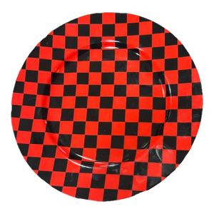 Set of 4 Fitz & Floyd “Checks” Plates – New in Box – Red & Black Checkerboard –