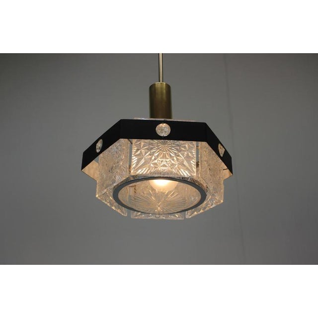 Czechoslovak Cut Glass and Chrome Pendant Light from Kamenický Šenov, 1970s For Sale - Image 10 of 14