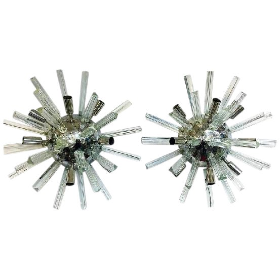 Mid-Century Modern Italian Glass Radiating Pendant Sputnk Sconces - A Pair For Sale - Image 3 of 3