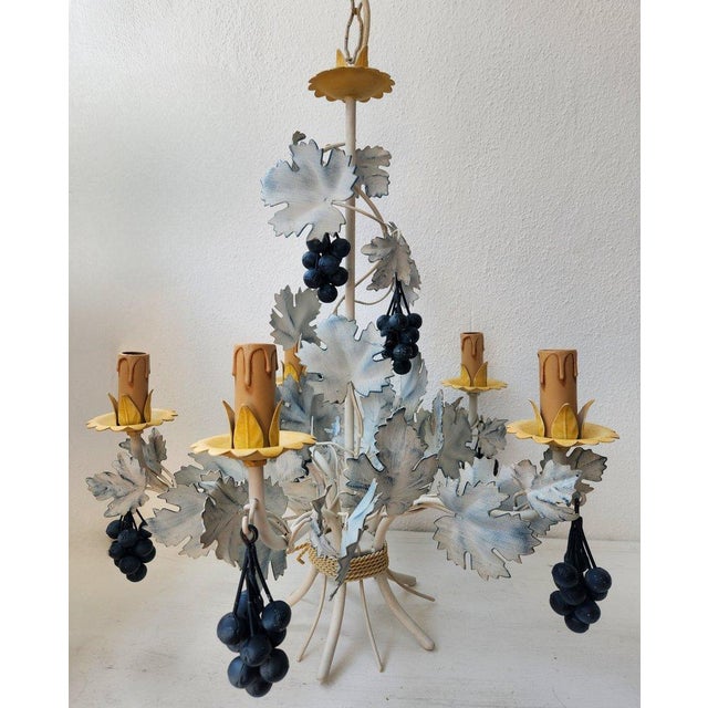 Vintage Hand-Forged Sheet Metal Five-Light Chandelier, 1950s For Sale - Image 9 of 18