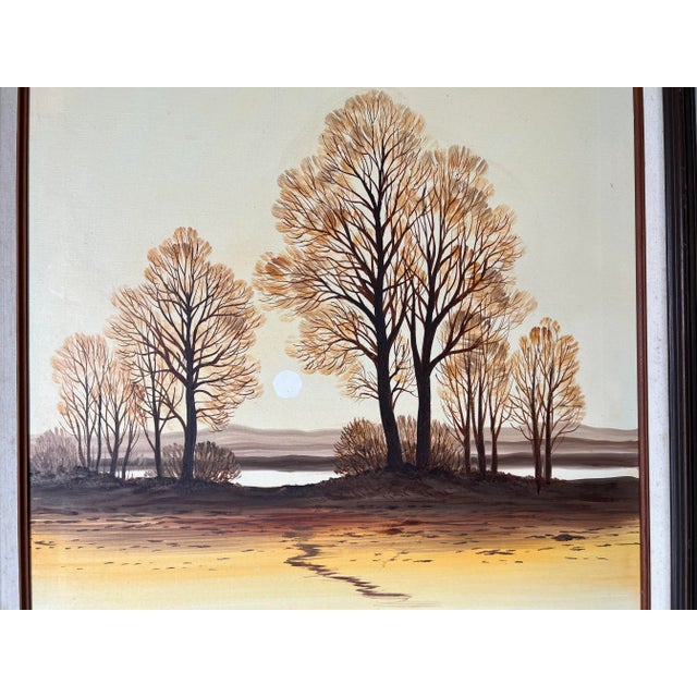 1980's Vintage G. Robery Impressionist Sunset Landscape Oil Painting, Framed For Sale In Miami - Image 6 of 12