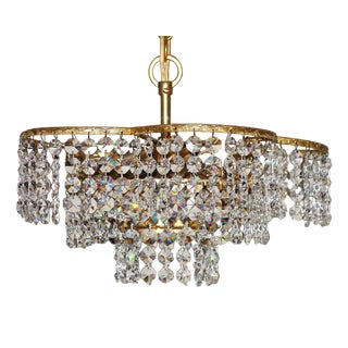 Brass and Lead Crystal 3-Light Chandelier from Palwa, 1960s For Sale