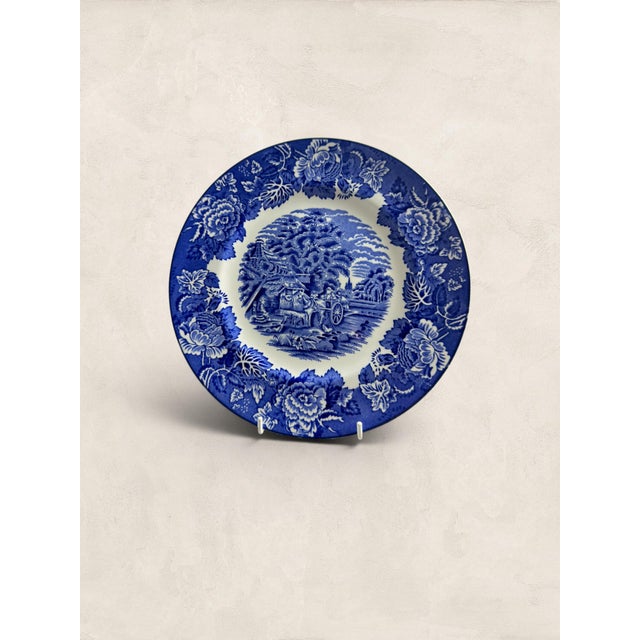 English Antique Set of 11 English Wood & Sons English Scenery Blue & White Transferware Dinner Plates For Sale - Image 3 of 3