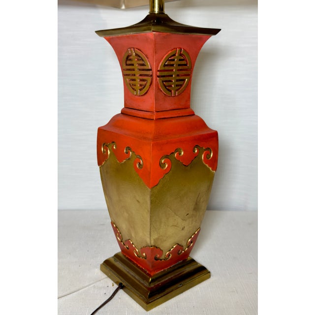 Vintage James Mont Style Tole Lamp by Turtle and Crane - Bespoke Cinnabar & Gold Leaf - Newly Painted For Sale - Image 13 of 14