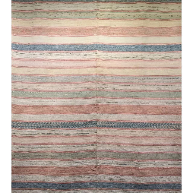Antique American Rag Rug, Handwoven Stripe Pattern, Pale Blue & Ivory, 6x7 For Sale - Image 9 of 9