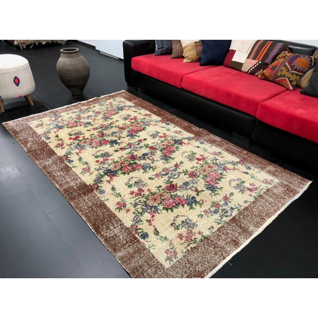 1960s Vintage Floral Turkish Handmade Multicolor Rug For Sale - Image 5 of 11