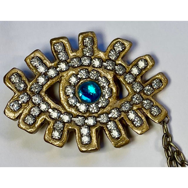 1980s 1980s Todd Oldham Rhinestone and Gold-Colored Double Brooch - For Sale - Image 5 of 8