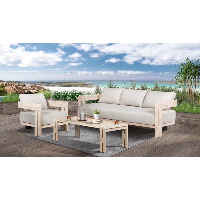 Wood Paradiso Outdoor Teak Natural Look Swivel Chair - Light Grey Fabric For Sale - Image 7 of 10