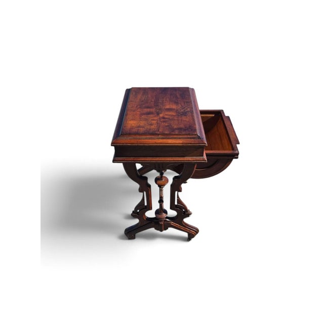 19th Century, American Victorian Walnut, Sewing Table Refurbished. For Sale - Image 15 of 15