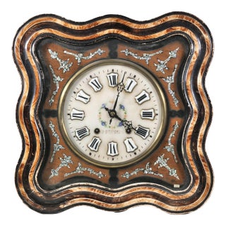 19th Century French Napoleon III Inlaid and Painted Wall Clock For Sale