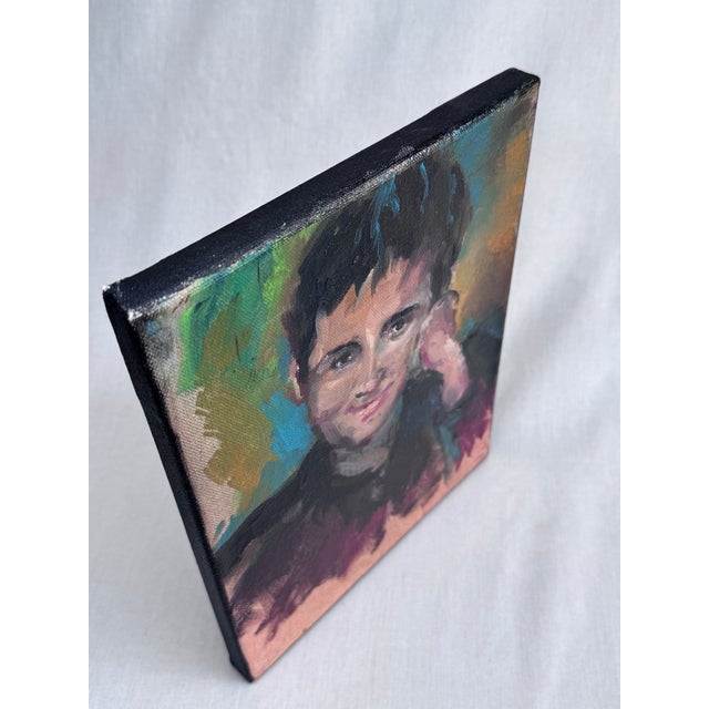 Vintage Mid Century Expressionist Male Portrait Original Oil Painting in Maroon, Ochre and Green For Sale - Image 11 of 12
