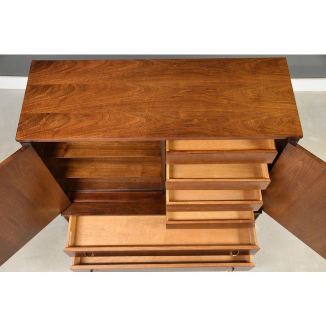 Wood 1960s Refinished Broyhill Brasilia Walnut Tall Mid Century Dresser For Sale - Image 7 of 12