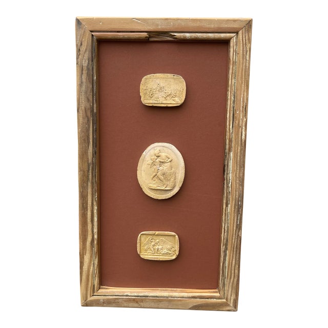 Classical Framed Grand Tour Style 3 Intaglios in 1880s Pine Frame For Sale