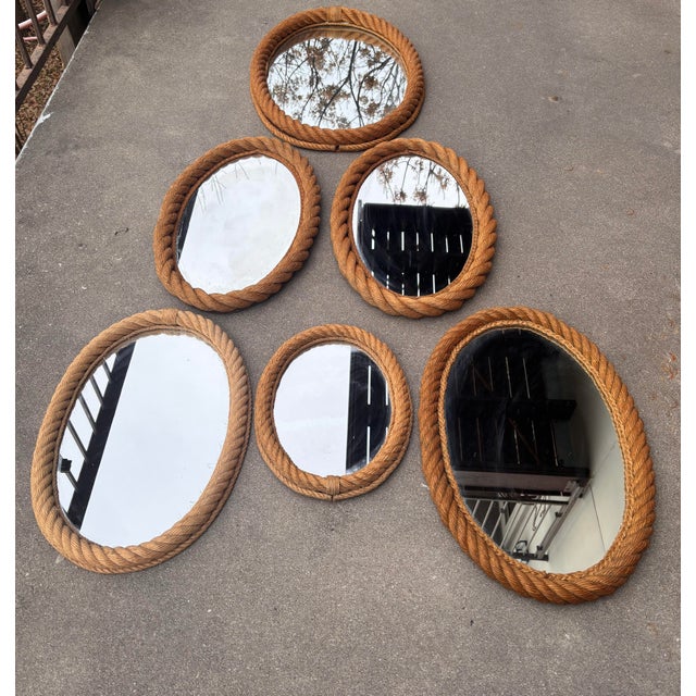 Adrien Audoux and Frida Minet Mid-Century Large Oval Rope Mirror Adrien Audoux & Frida Minet For Sale - Image 4 of 6