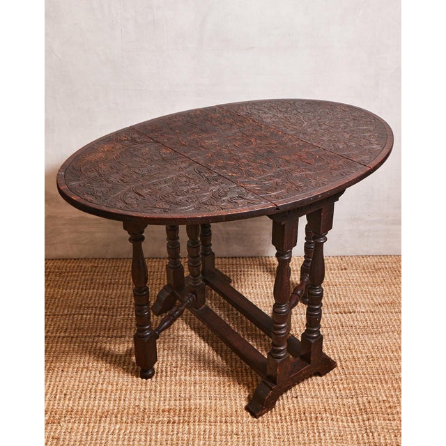 Wood Early 19th Century Hand Carved Drop Leaf Accent Table For Sale - Image 7 of 17