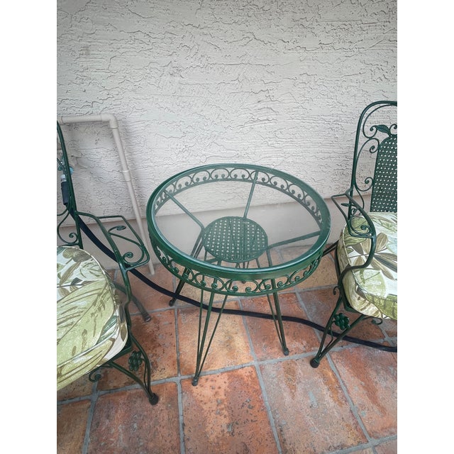 Mid-Century Modern Mid Century Iron Furniture Outdoor Patio Set, 2 Iron Single Chairs and Round Table For Sale - Image 3 of 4